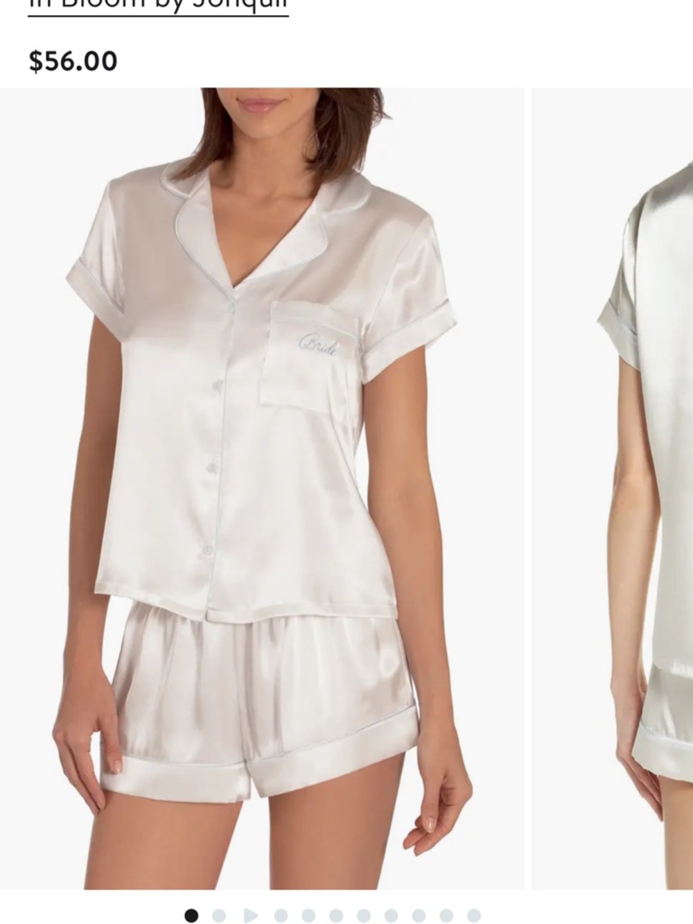 Satin Short Pajama Set - White - Bride Embroidered